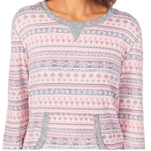 Cuddl Duds Brushed Knit Pajama Sleep Top Pink Gray Fair Isle Print Size XL - Picture 1 of 12